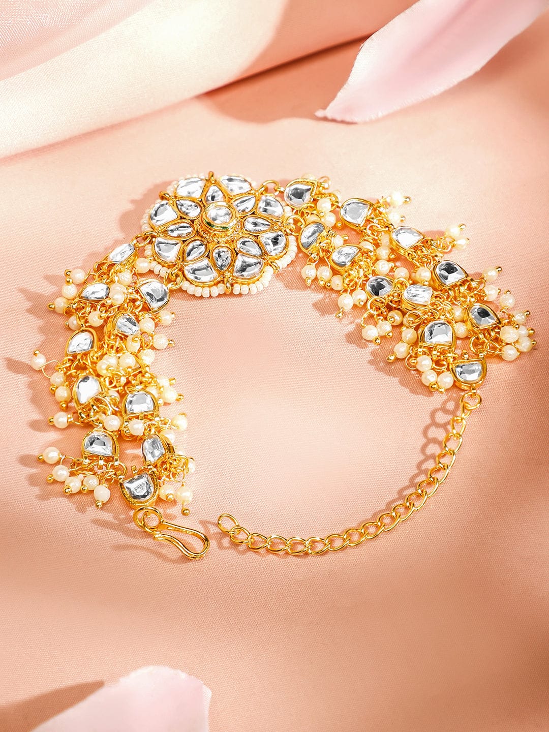 Golden Sculpture in Kundan Necklace Set フリーサイズ