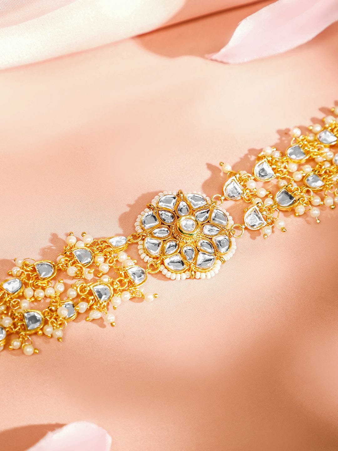 Golden Sculpture in Kundan Necklace Set フリーサイズ