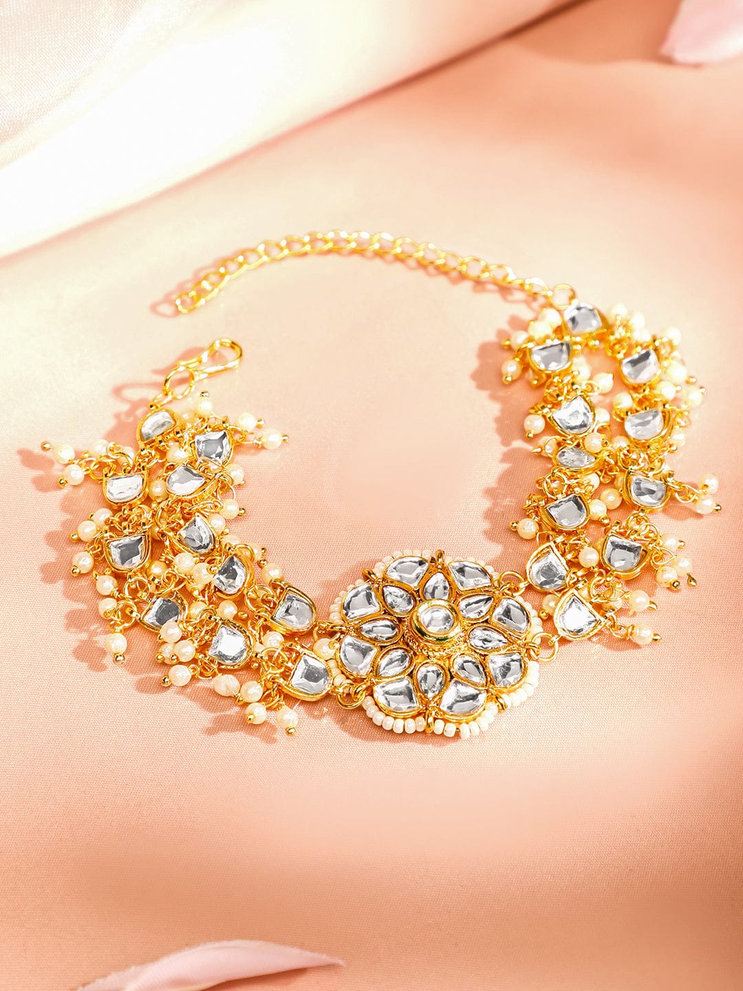 Golden Sculpture in Kundan Necklace Set フリーサイズ