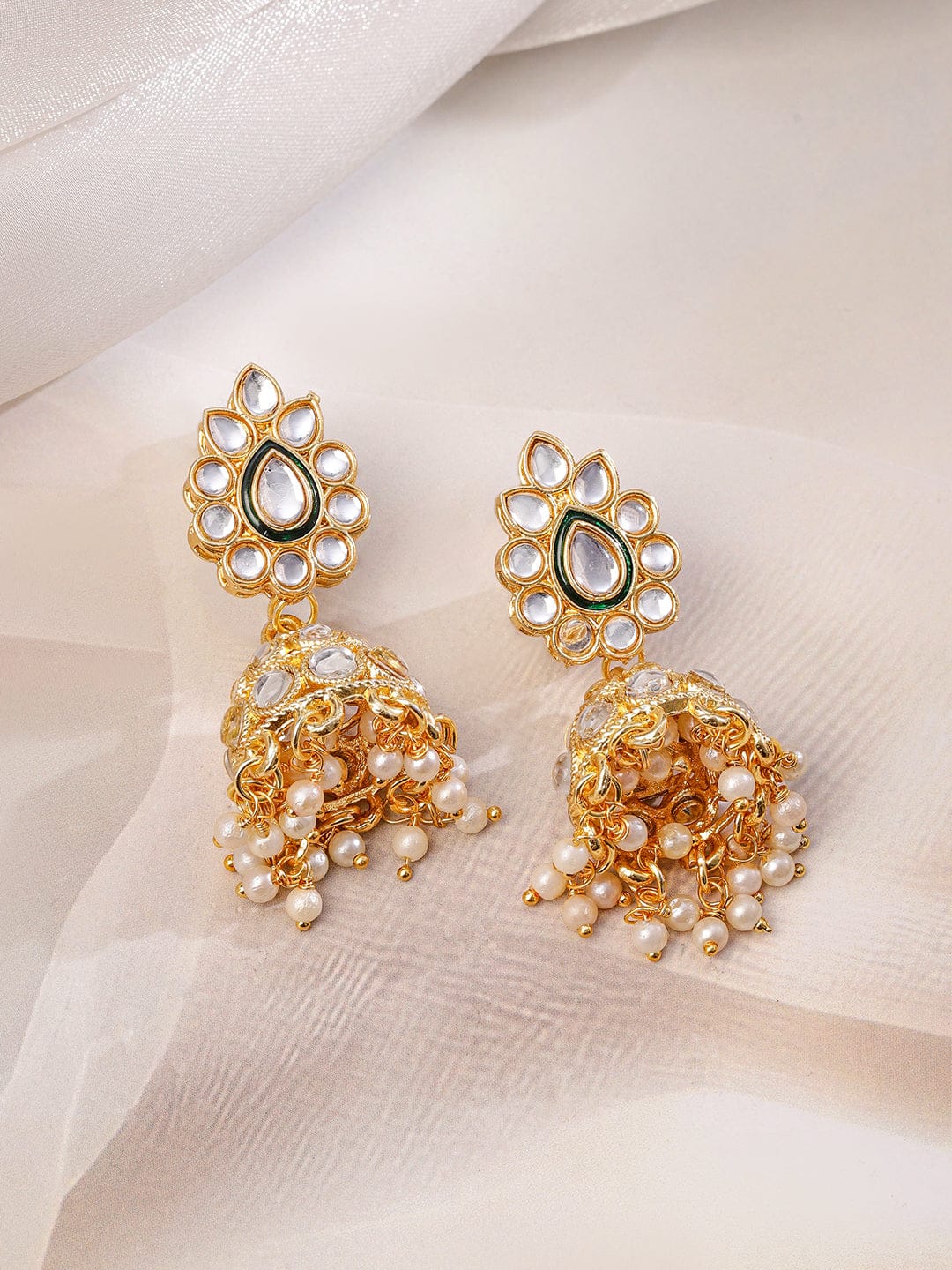 Green Enamel Kundan Necklace Set Gold