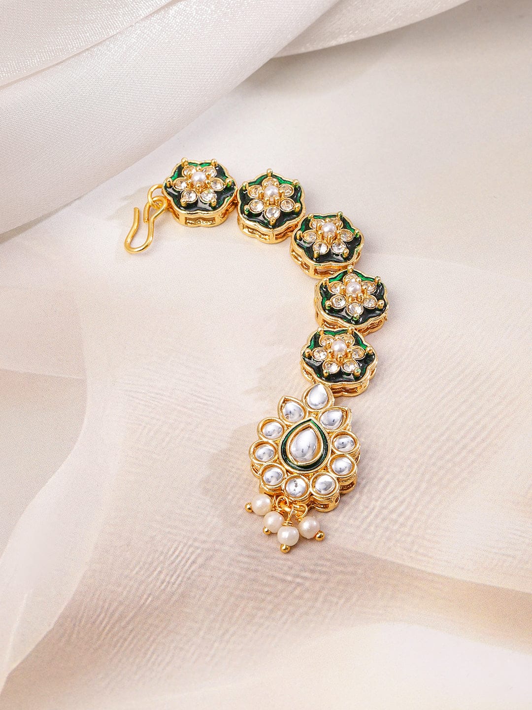 Green Enamel Kundan Necklace Set Gold