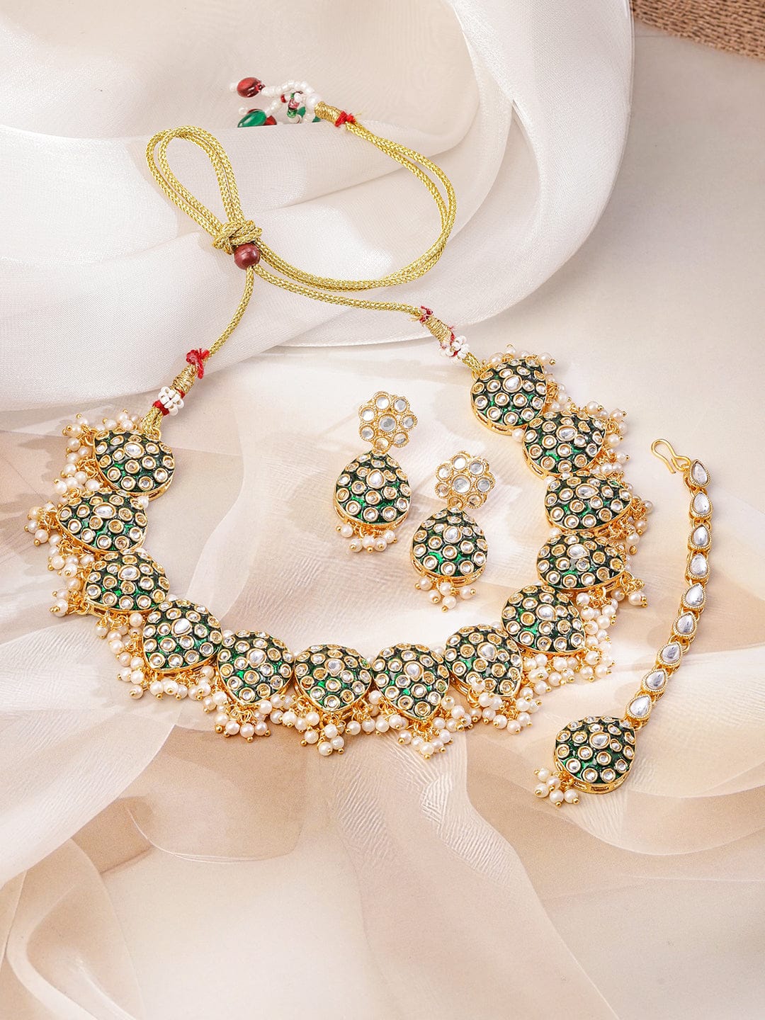 Green Muse of Kundan Necklace Set Gold