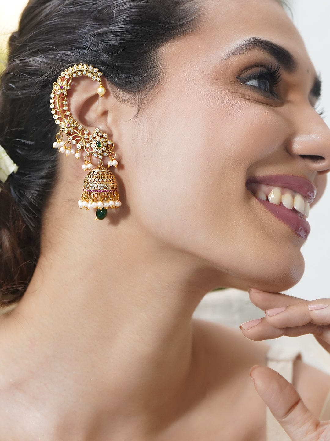 Green-Pink & White Hues Ear cuff Jhumka フリーサイズ