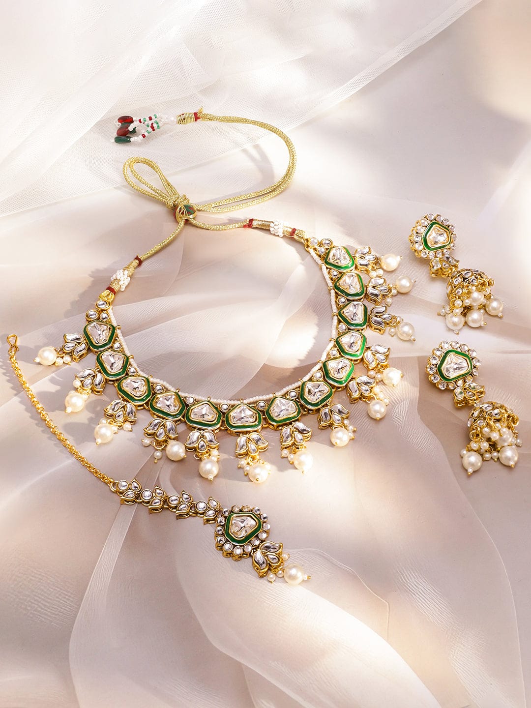 Green Symphony Kundan Necklace Set フリーサイズ