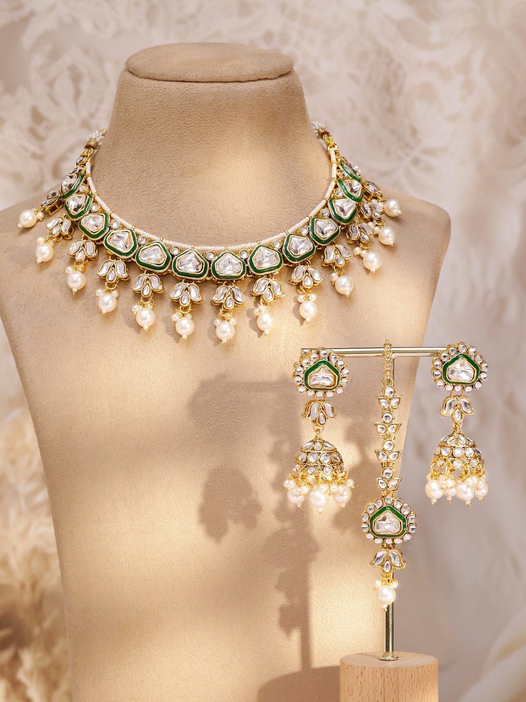 Green Symphony Kundan Necklace Set フリーサイズ
