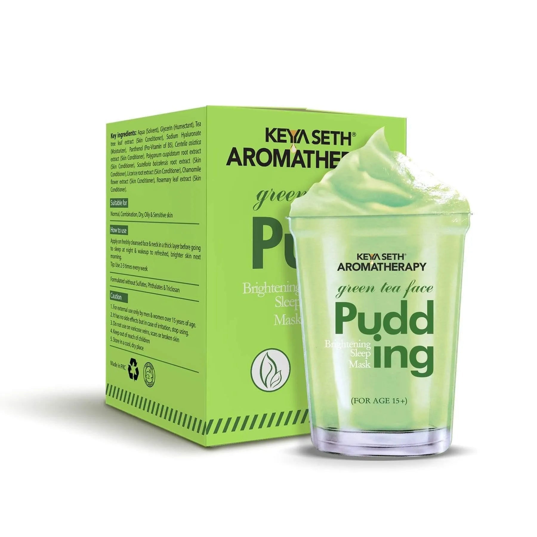 Green Tea Face Pudding Brightening Sleeping Mask for Soft Smooth Glowing & Healthy Skin Enriched with Hyaluronic Acid, Rosemary, & Chamomile Extract 100g