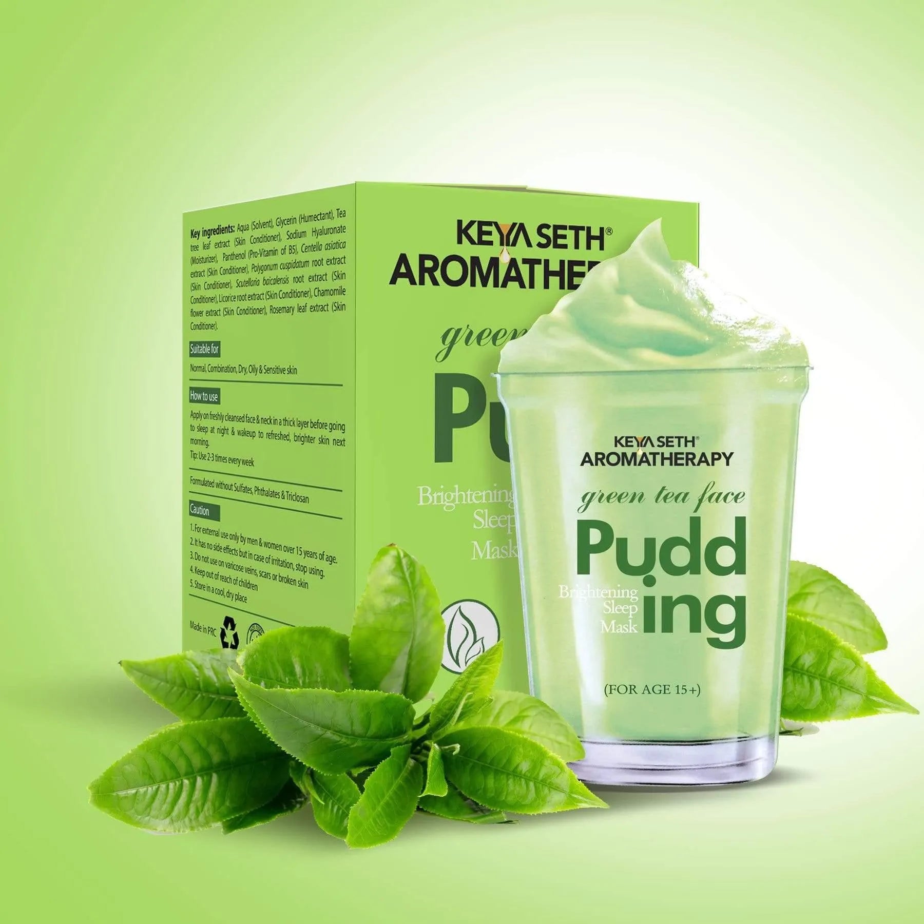 Green Tea Face Pudding Brightening Sleeping Mask for Soft Smooth Glowing & Healthy Skin Enriched with Hyaluronic Acid, Rosemary, & Chamomile Extract 100g