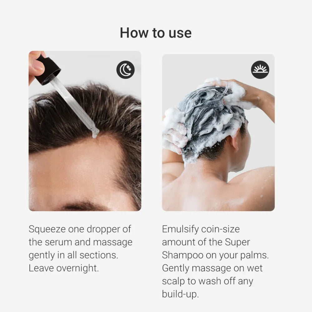 Grow Strong Combo - Super Shampoo 300ml + Serum 30ml - Free Derma Roller + Scalp Massager 300ml