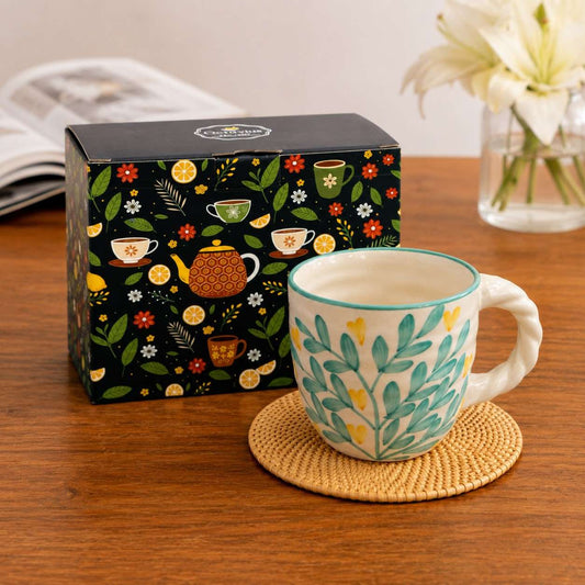 【Octavius】 Gulmohar Grove Hand-Painted Ceramic Mug – 450 ml｜Gulmohar Grove Hand-Painted セラミック マグ｜450ml