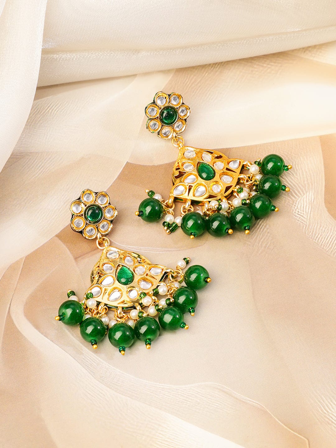 Handcrafted Green Beaded Necklace Set Emerald Green