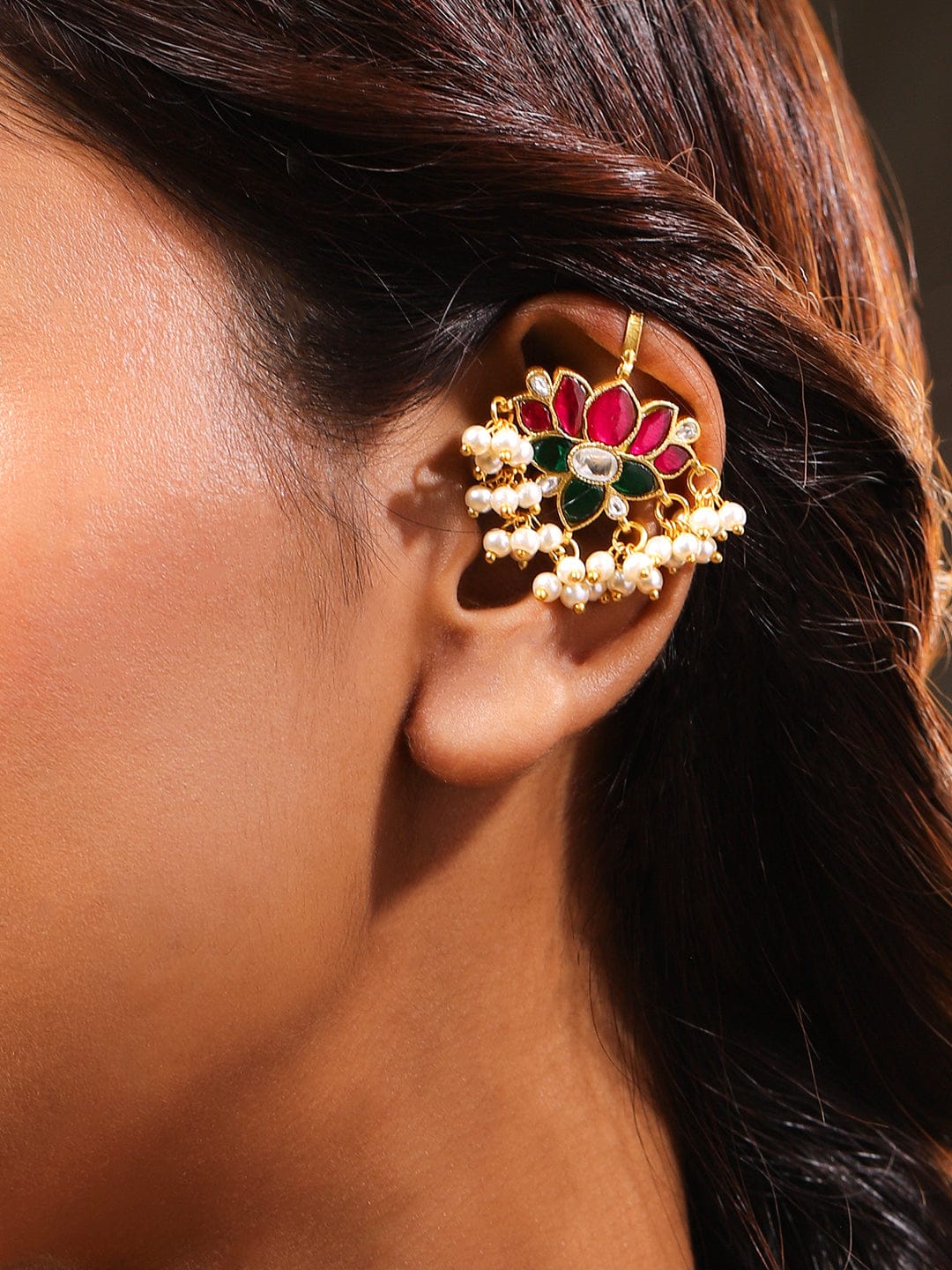 Handcrafted Lotus Pearl Ear Cuff フリーサイズ