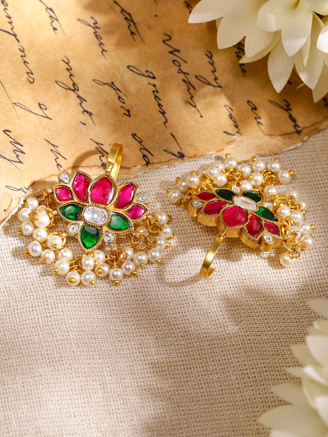 Handcrafted Lotus Pearl Ear Cuff フリーサイズ