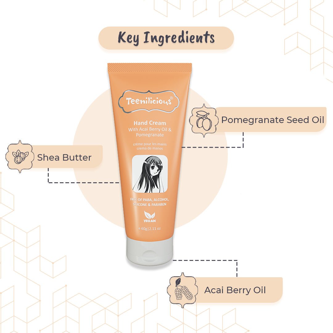 Teenilicious Hand Cream For Dry Hands With Acai Berry Oil & Pomegranate