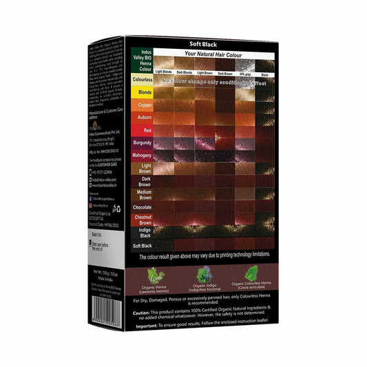 Bio Organic Soft Black Henna Hair Colour For Early Grey Hair Coverage - 100gm 100g