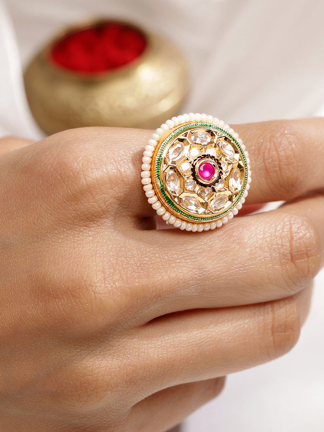 Heritage in Hues Kundan Ring フリーサイズ