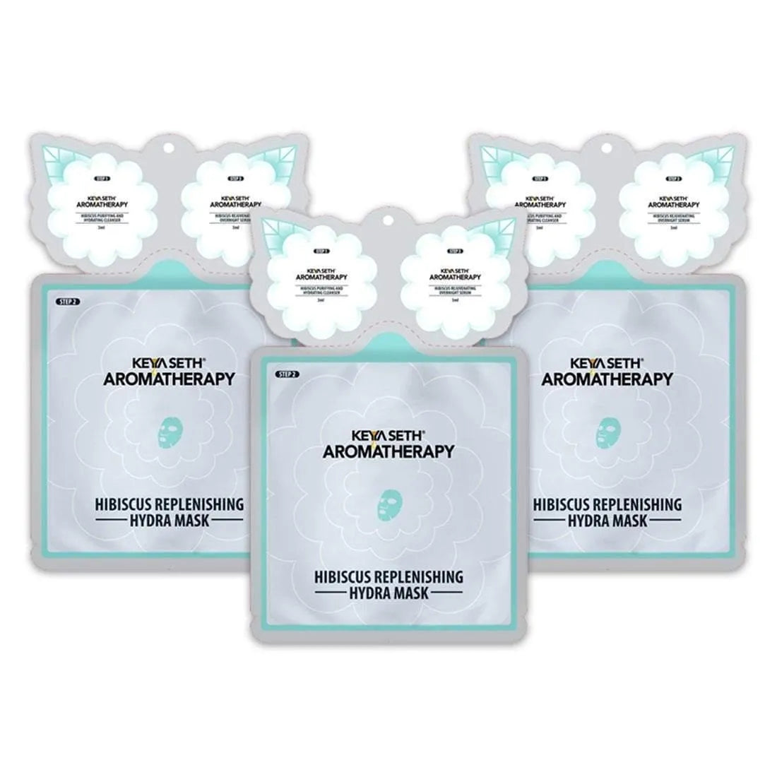 Hibiscus Replenishing Hydra 3-In-1 Facial Sheet Mask, Cleanser + Mask + Overnight Serum, Enriched with Hyaluronic Acid & Vitamin E Pack of 6