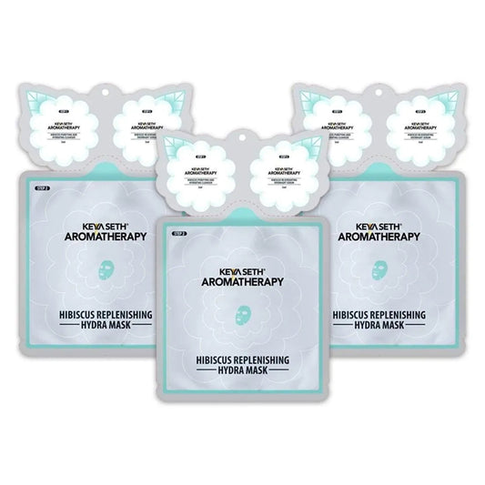 Hibiscus Replenishing Hydra 3-In-1 Facial Sheet Mask, Cleanser + Mask + Overnight Serum, Enriched with Hyaluronic Acid & Vitamin E Pack of 3