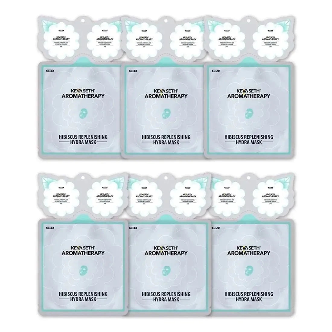 Hibiscus Replenishing Hydra 3-In-1 Facial Sheet Mask, Cleanser + Mask + Overnight Serum, Enriched with Hyaluronic Acid & Vitamin E Pack of 6