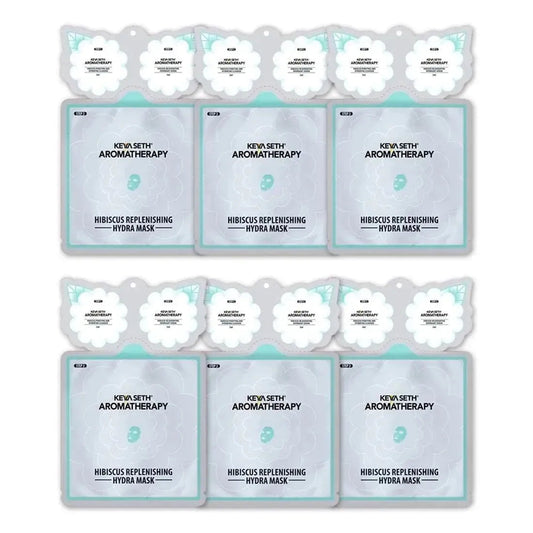 Hibiscus Replenishing Hydra 3-In-1 Facial Sheet Mask, Cleanser + Mask + Overnight Serum, Enriched with Hyaluronic Acid & Vitamin E Pack of 6