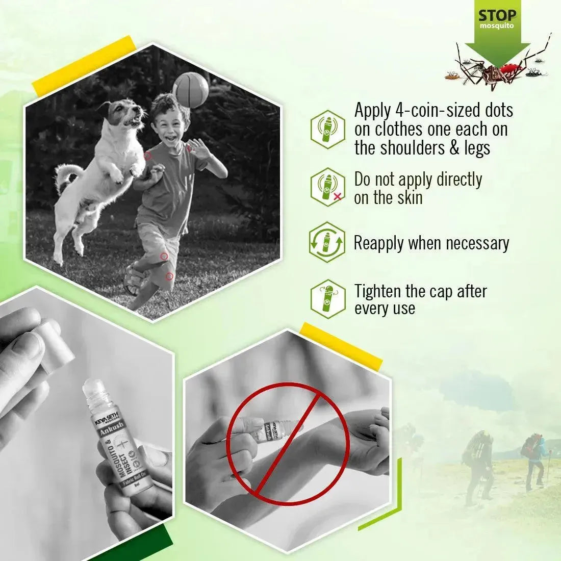 Ankush Mosquito & Insect Fabric Roll On with Citronella, Lemongrass & Eucalyptus Oil Non-Toxic & No DEET Formula - Safe for Baby 8ml