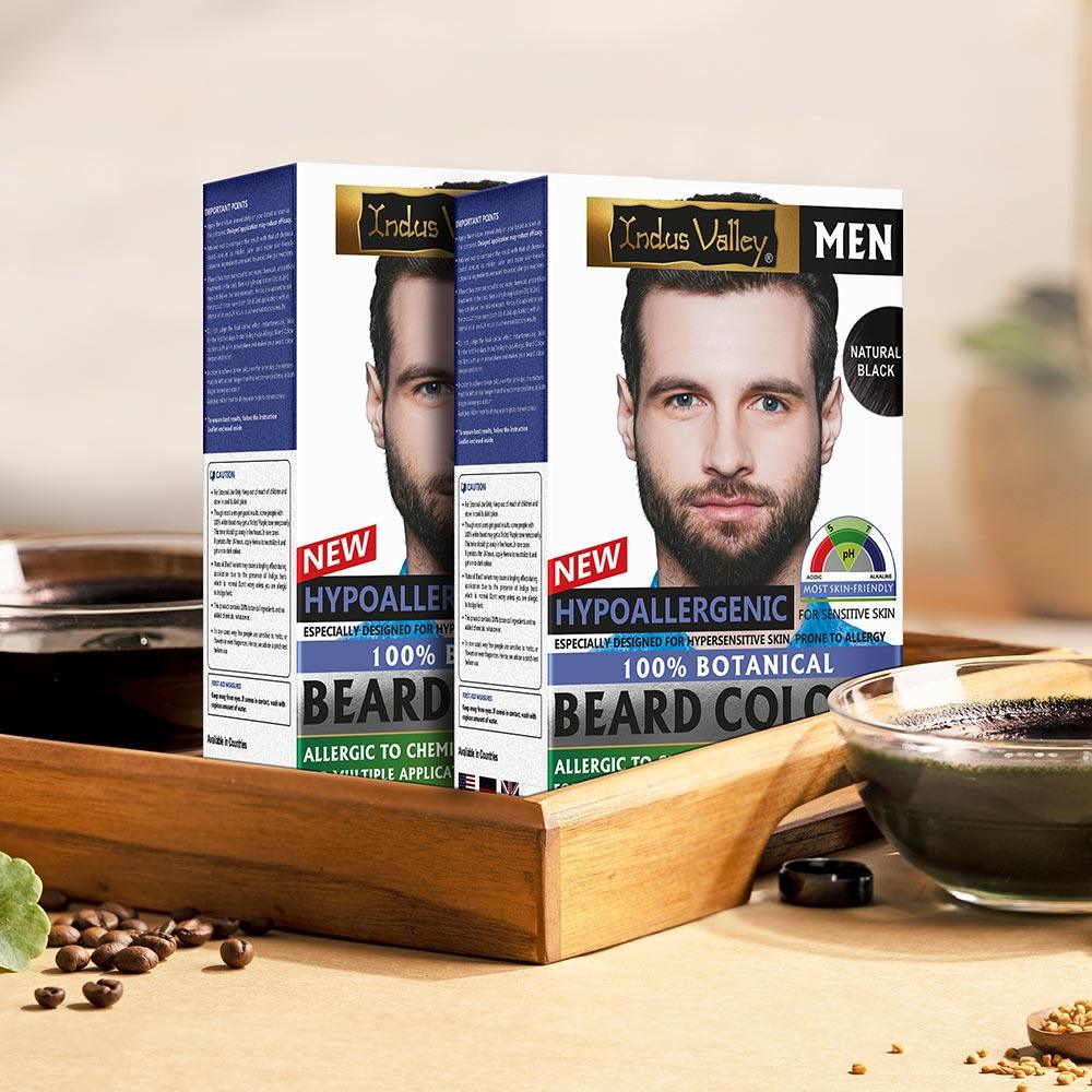 【Indus Valley】 Hypo Allergic 100% Botanical Beard Colour - (100g + 15ml) Black · Pack of 2