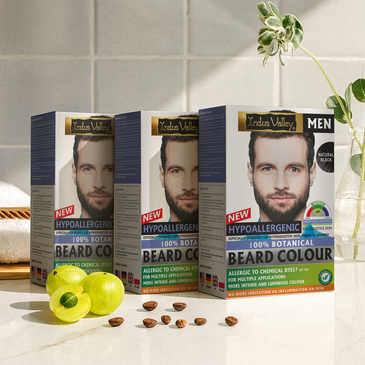 【Indus Valley】 Hypo Allergic 100% Botanical Beard Colour - (100g + 15ml) Black · Pack of 3