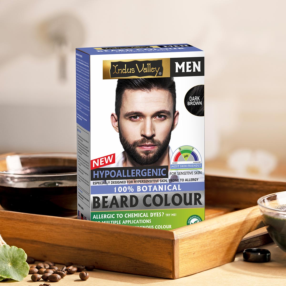 【Indus Valley】 Hypo Allergic 100% Botanical Beard Colour - (100g + 15ml) Dark Brown · Pack of 1