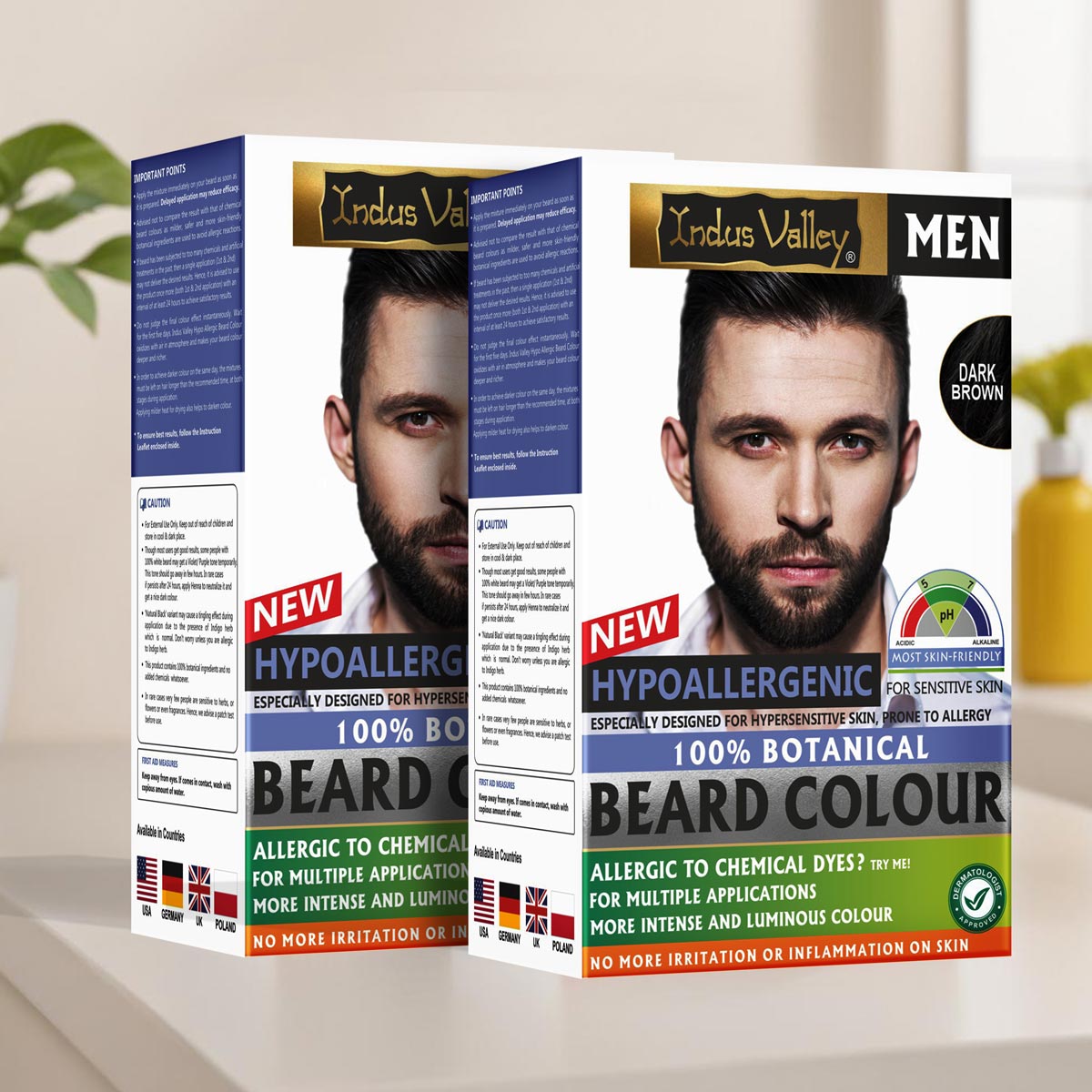 【Indus Valley】 Hypo Allergic 100% Botanical Beard Colour - (100g + 15ml) Dark Brown · Pack of 2