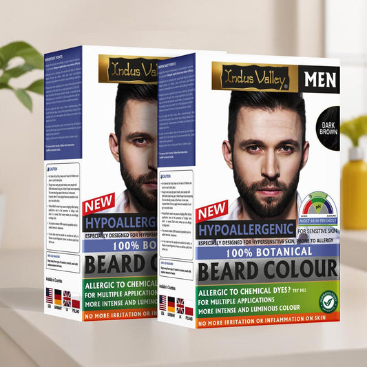 【Indus Valley】 Hypo Allergic 100% Botanical Beard Colour - (100g + 15ml) Dark Brown · Pack of 2