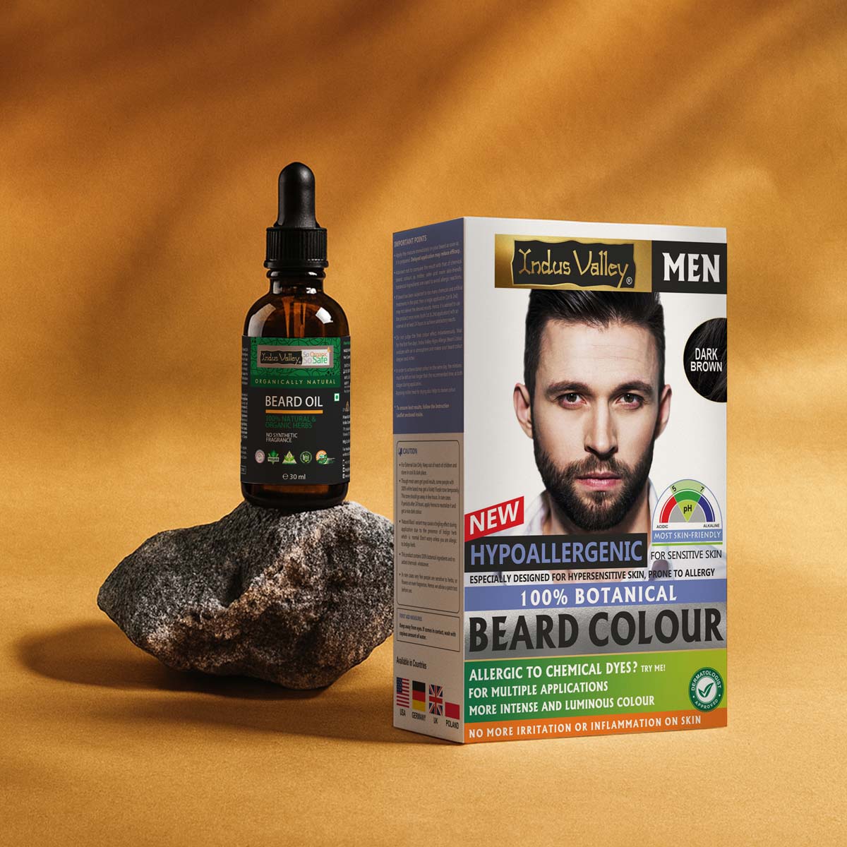 【Indus Valley】 Hypo Allergic 100% Botanical Beard Colour - (100g + 15ml) Dark Brown