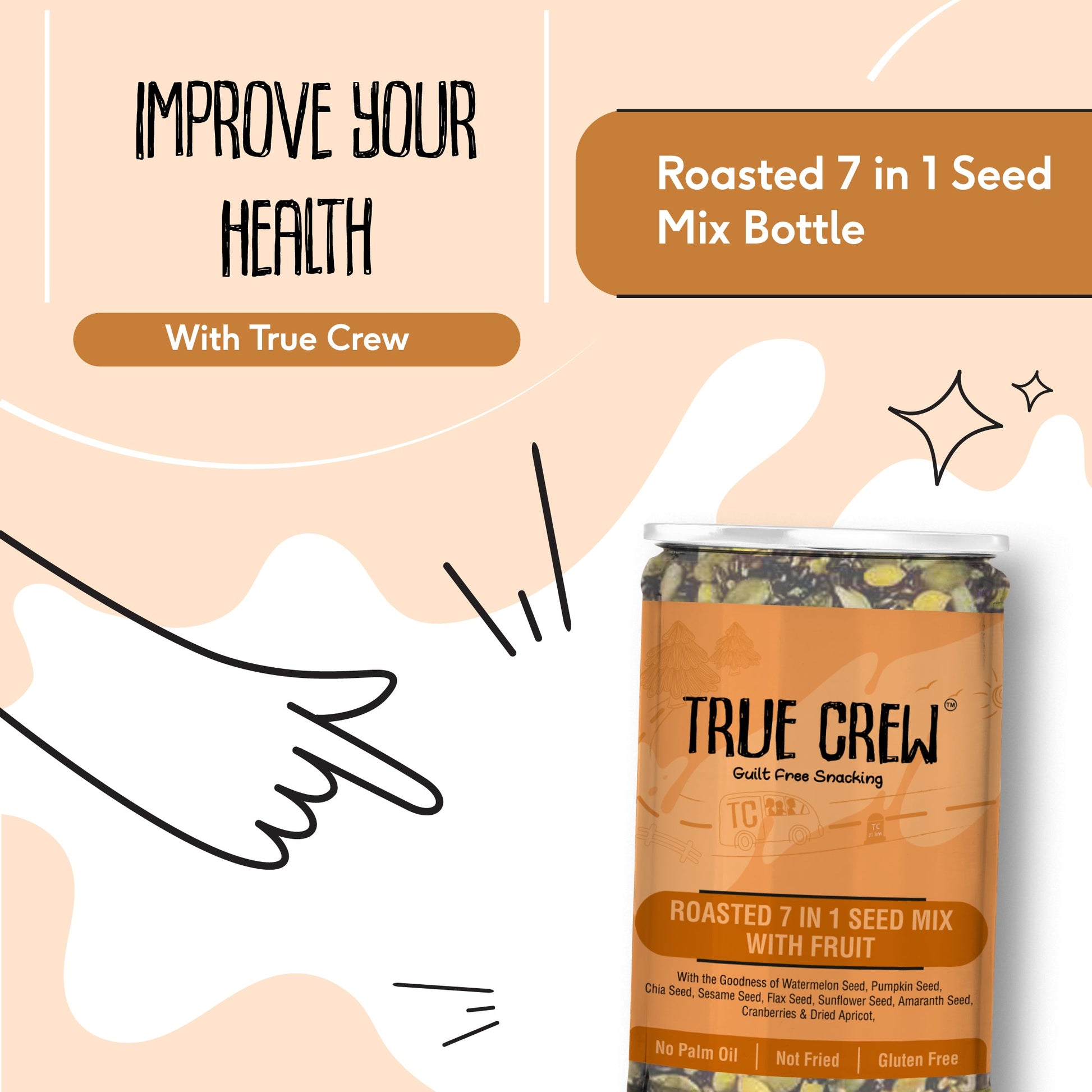 TRUE CREW Roasted  7 in 1 Seed Mix With Fruit Bottle 200 g 200g