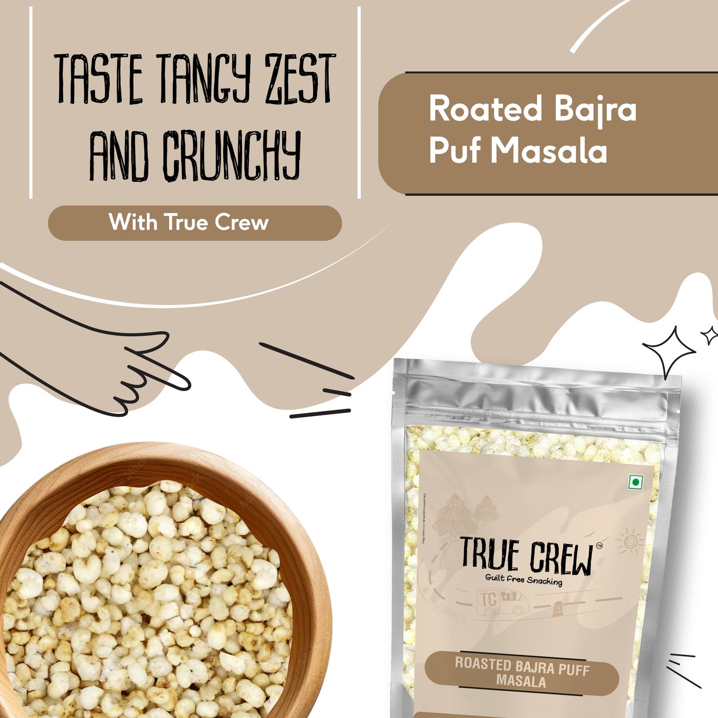 TRUE CREW Roasted Bajra Puff Masala Pouch 100 g 100g