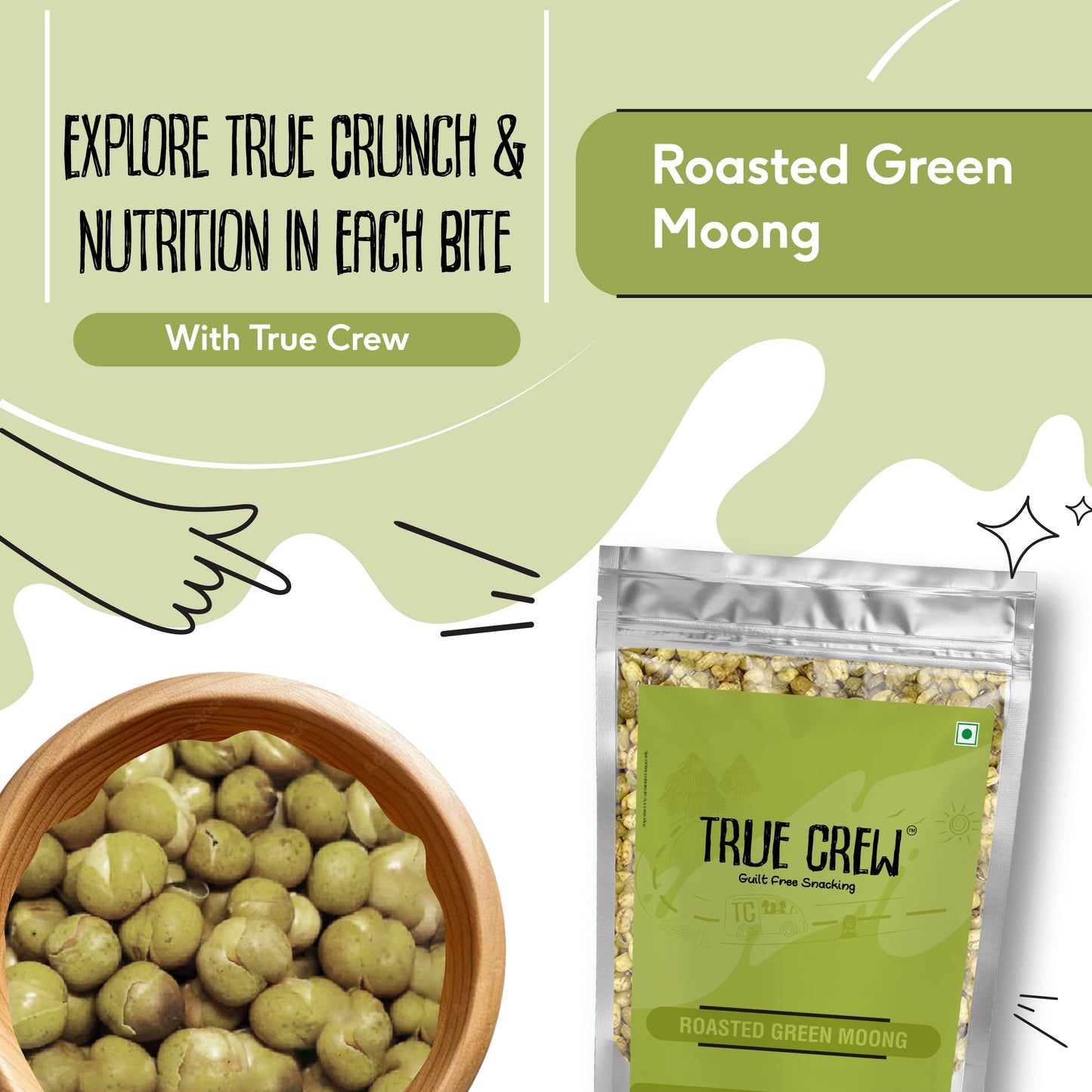TRUE CREW Roasted Green Moong Pouch 150 g 150g