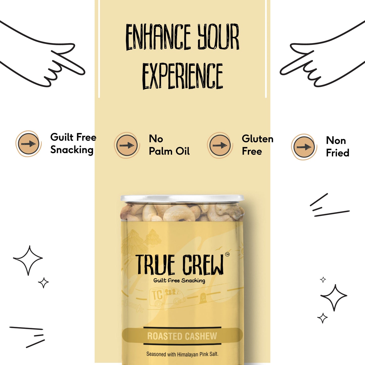 TRUE CREW Roasted Cashew 120 g Jar 120g