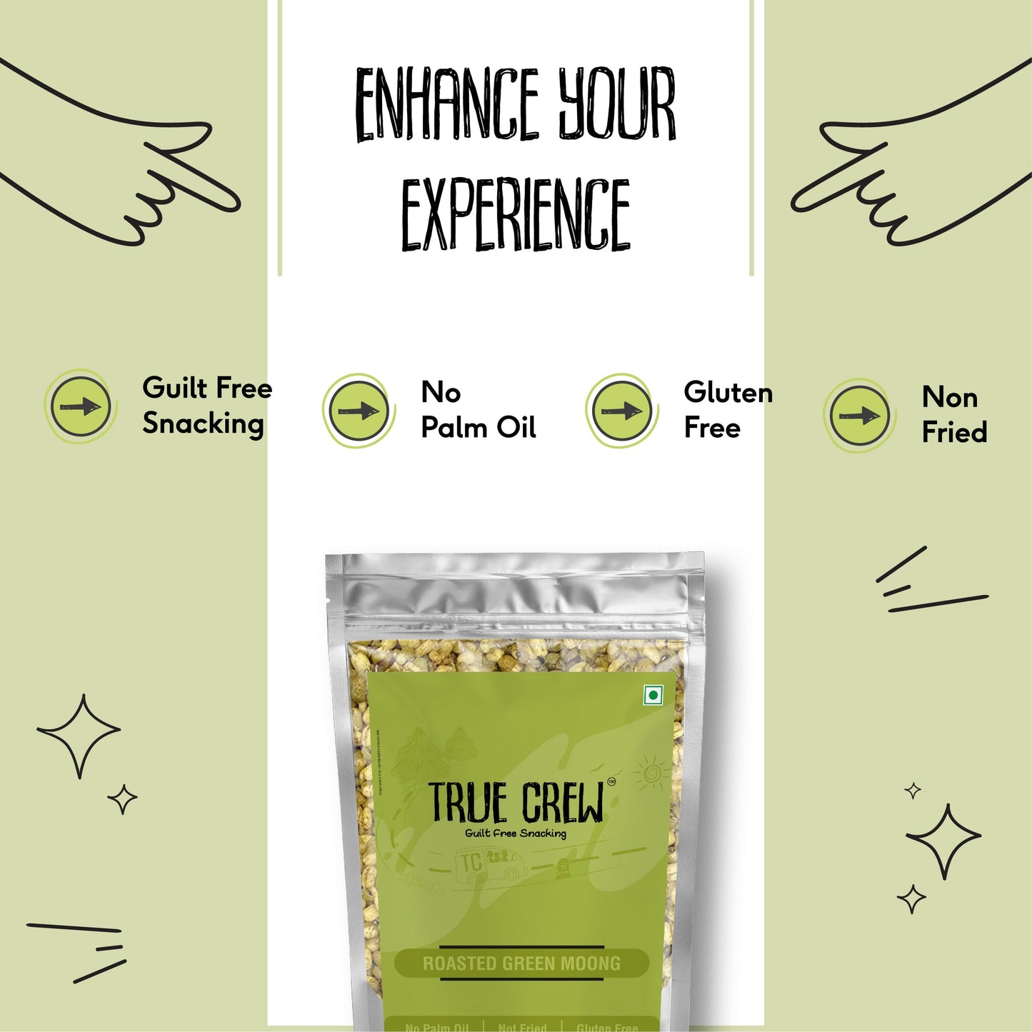 TRUE CREW Roasted Green Moong Pouch 150 g 150g