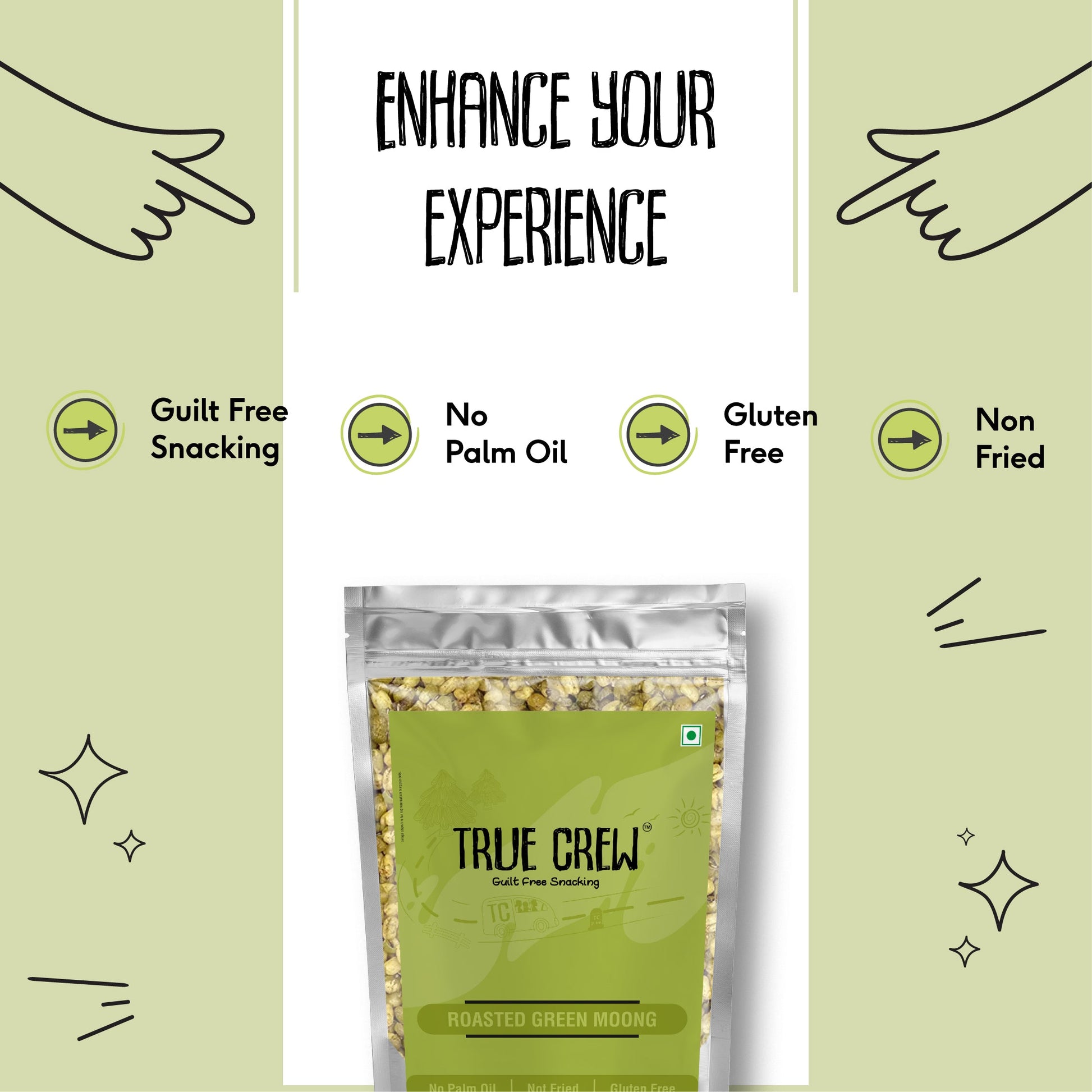 TRUE CREW Roasted Green Moong Pouch 150 g 150g