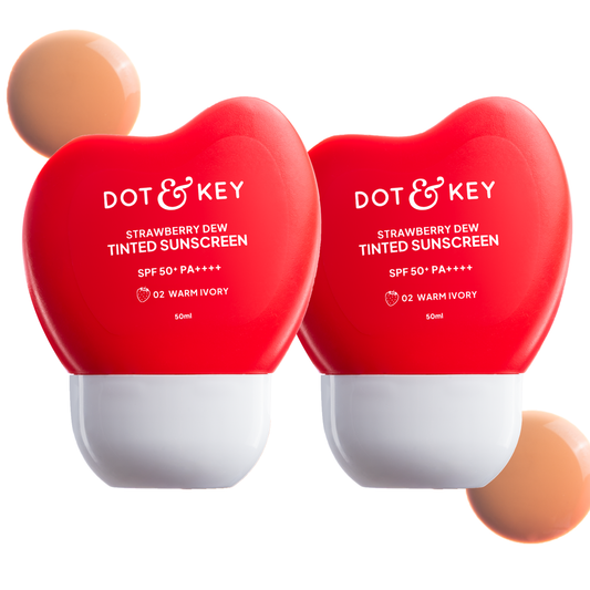 【Dot & Key】 Strawberry Dew Tinted Sunscreen SPF 50+, Warm Ivory- Pack of 2｜ストロベリー デュー ティンテッド サンスクリーン SPF50+、ウォームアイボリー 2個セット｜100ml