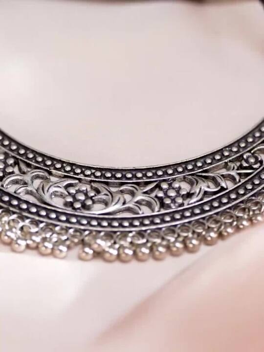 Rubans Oxidised Silver Plated Handcrafted Filligree Necklace Silver