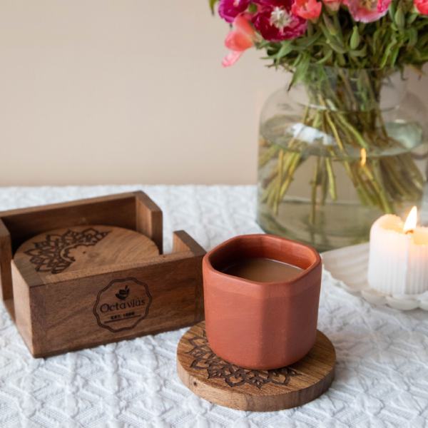 Pure Sheesham Wood Coasters with Holder- Set of Four 600g