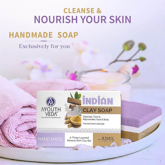 Indian Clay Handmade Soap With Multani Mitti (Net Qty-100g) - Pack of 2 (Save 10%) 100g