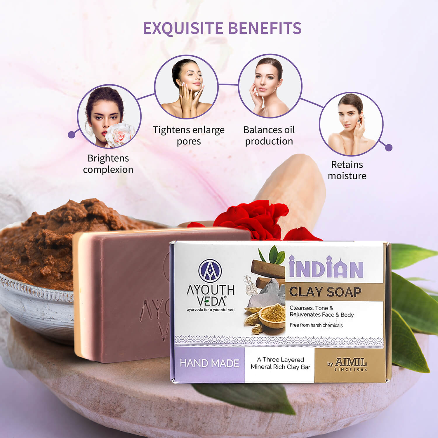 Indian Clay Handmade Soap With Multani Mitti (Net Qty-100g) - Pack of 2 (Save 10%) 100g