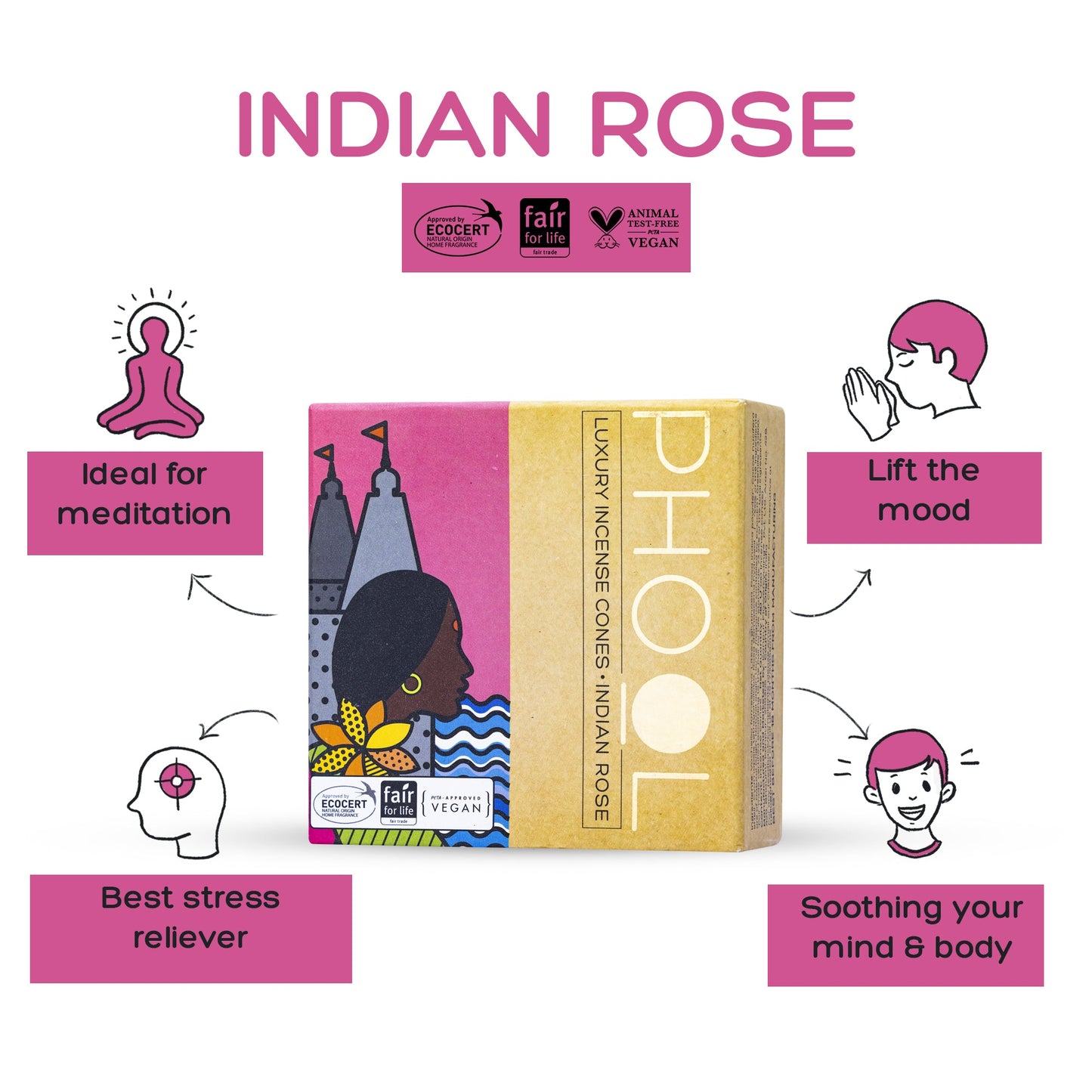 Natural Incense Cones - Indian Rose