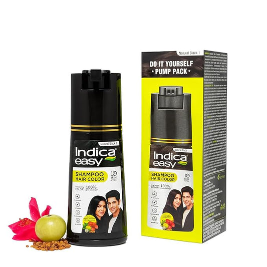 Indica Easy Hair Color Shampoo Pump Pack Natural Black 180ml