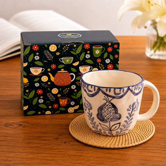 【Octavius】 Indigo Bloom Hand-Painted Ceramic Mug (450 ml)｜Indigo Bloom Hand-Painted セラミック マグ｜450ml