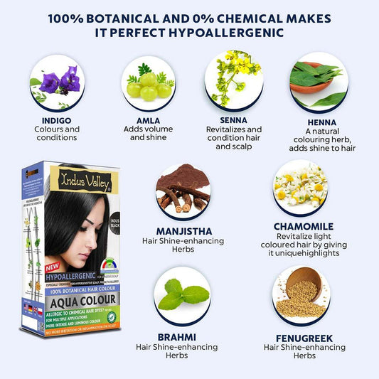【Indus Valley】 100% Botanical Aqua Colour For Sensitive and Allergy Prone Scalp - Black｜ボタニカル アクアカラー センシティブ＆アレルギープローンスカルプ用 ブラック｜Single Pack