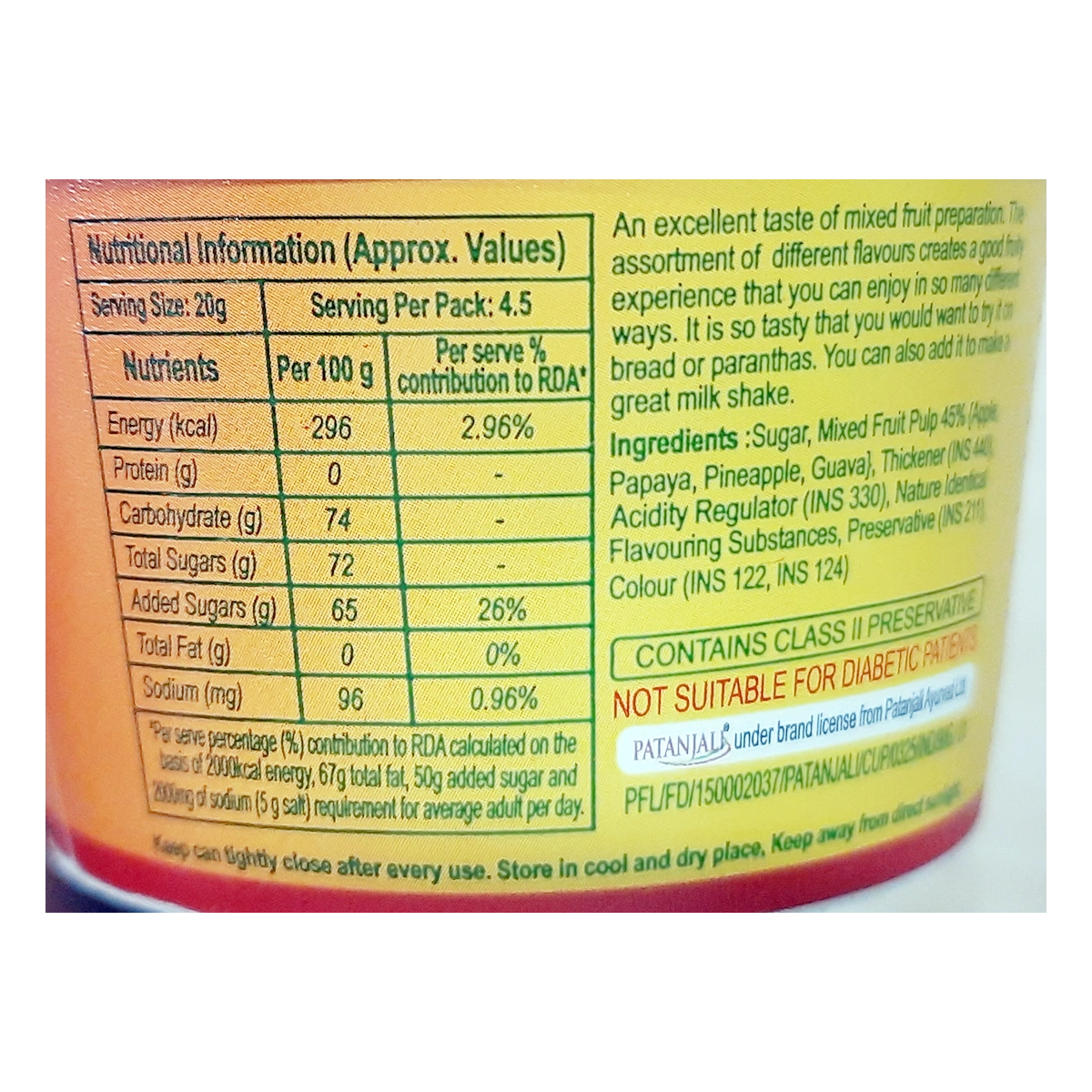 Patanjali Mixed Fruit Jam 90g