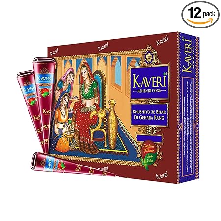 Kaveri Natural Henna Mehandi Cone for Hands & Hair – Herbal Rajasthani Henna Paste 12 Cones