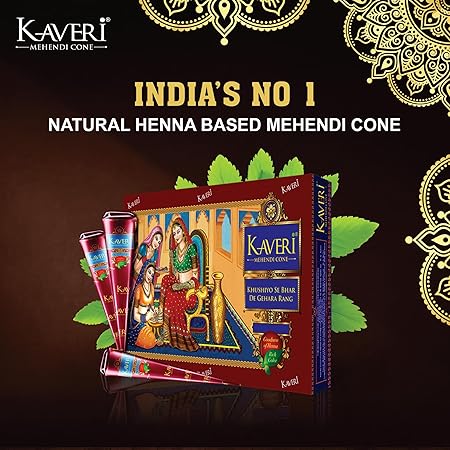 Kaveri Natural Henna Mehandi Cone for Hands & Hair – Herbal Rajasthani Henna Paste 12 Cones