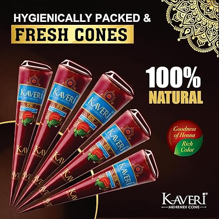 Kaveri Natural Henna Mehandi Cone for Hands & Hair – Herbal Rajasthani Henna Paste 24 Cones
