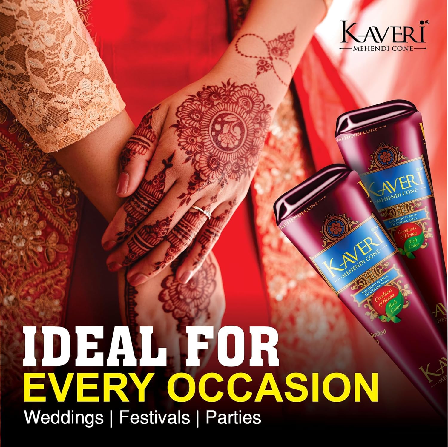 Kaveri Natural Henna Mehandi Cone for Hands & Hair – Herbal Rajasthani Henna Paste 24 Cones